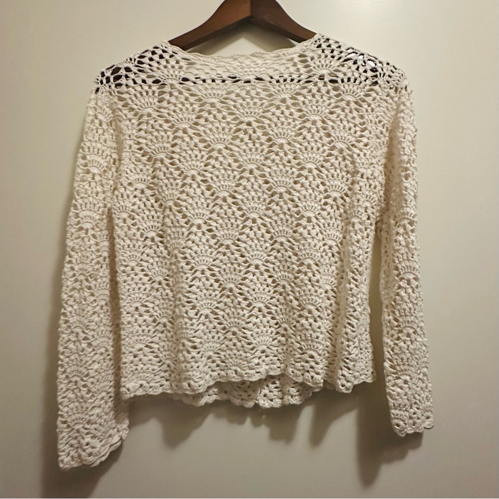 1950s Vintage Hand Knit Cream Crochet Cardigan - Picture 2 of 2